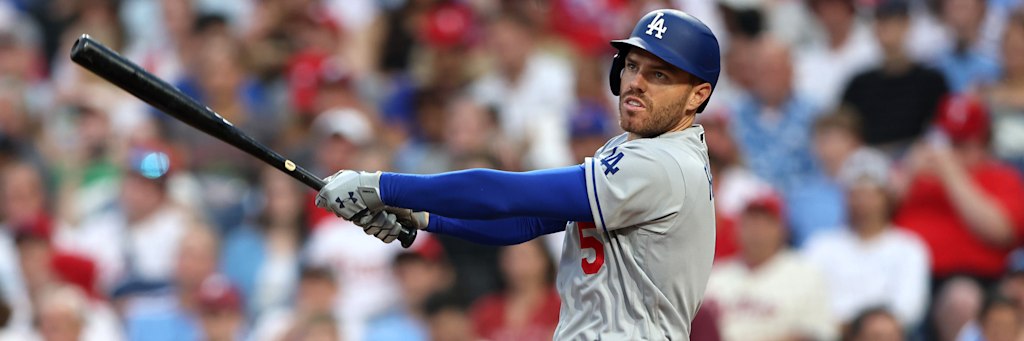 Freddie Freeman of the Los Angeles Dodgers swinging at Dodger Stadium