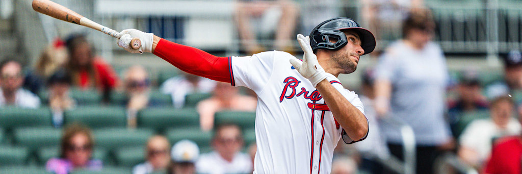 Matt Olson Atlanta Braves batting action Marlins Braves Over 8 totals projection April 13 2026