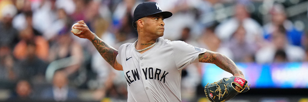Luis Gil of the New York Yankees pitching
