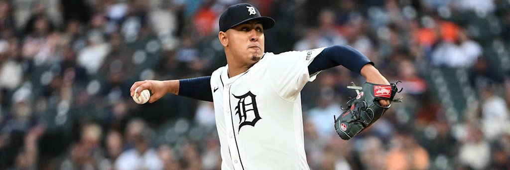 Detroit Tigers right-hander Keider Montero in his pitching delivery; Montero owns a 3.14 ERA and starts against San Francisco at Oracle Park