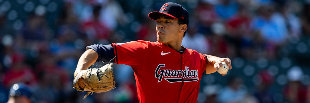 Joey Cantillo pitching for the Cleveland Guardians