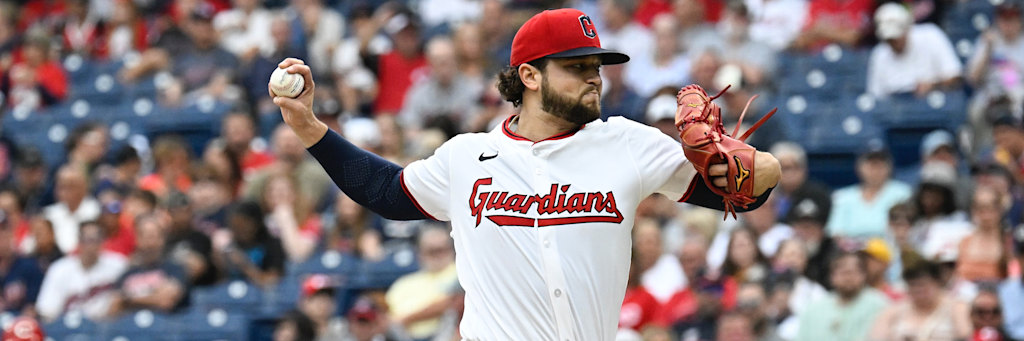 Slade Cecconi pitching for the Cleveland Guardians