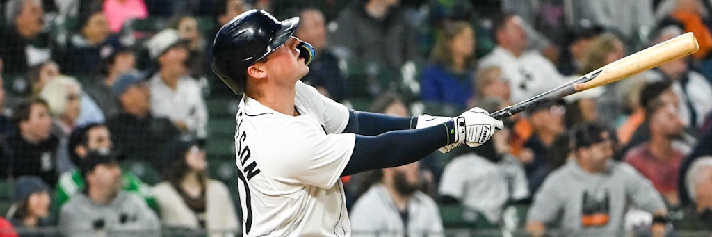 Spencer Torkelson Detroit Tigers first baseman centered action photo Comerica Park Tigers team total under 4.5 vs Red Sox Moran Bello bullpen game model edge May 5 2026