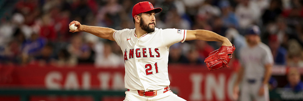 Los Angeles Angels right-hander Grayson Rodriguez delivering a pitch; Rodriguez has 55 strikeouts in 59 innings across 13 starts in 2026 and faces the Houston Astros at Daikin Park
