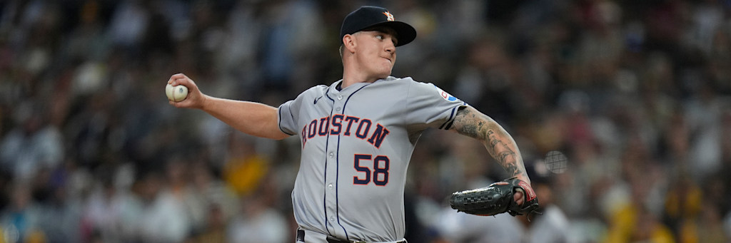 Houston Astros starting pitcher Hunter Brown delivering a pitch in action ahead of the Tigers team total under model pick at Daikin Park on June 16 2026