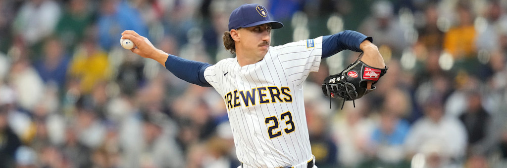 Milwaukee Brewers starting pitcher Brandon Sproat delivering a pitch in action ahead of the Rockies team total under at Coors Field