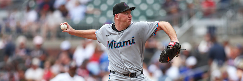 Ryan Gusto of the Miami Marlins delivers a pitch