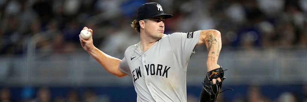 New York Yankees starting pitcher Cam Schlittler delivering in action at Yankee Stadium