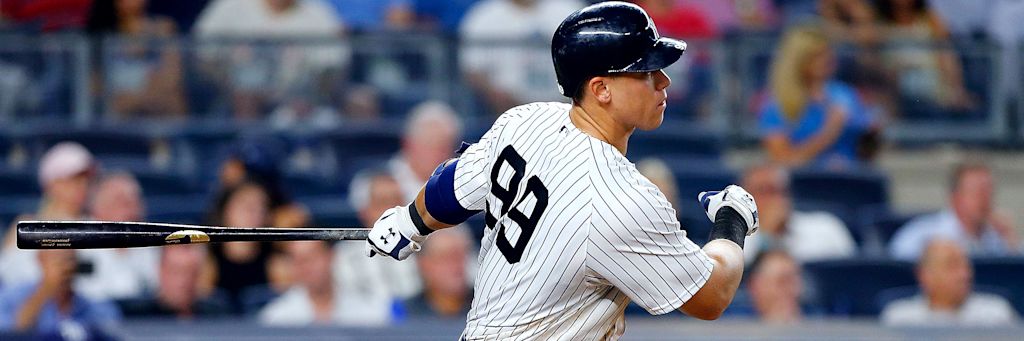 New York Yankees star Aaron Judge taking a swing at Yankee Stadium