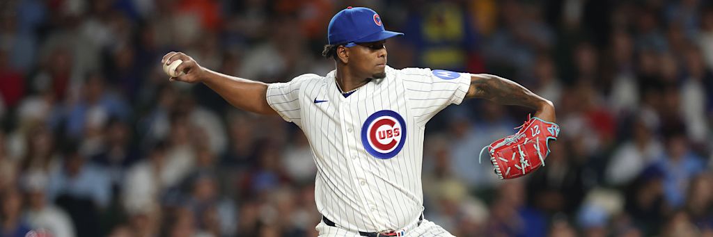 Cubs starting pitcher Edward Cabrera in pitching motion at Wrigley Field