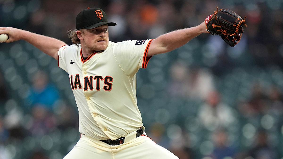 San Francisco Giants starting pitcher Logan Webb delivering a pitch in action