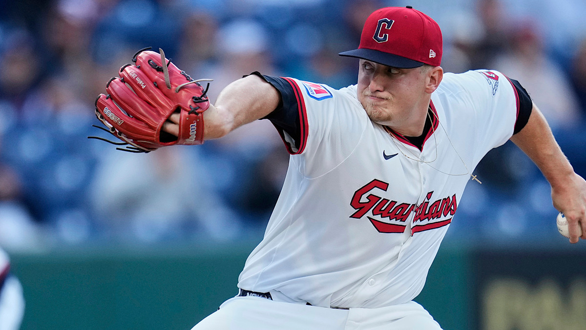 Cleveland Guardians rookie pitcher Parker Messick delivering a changeup in action