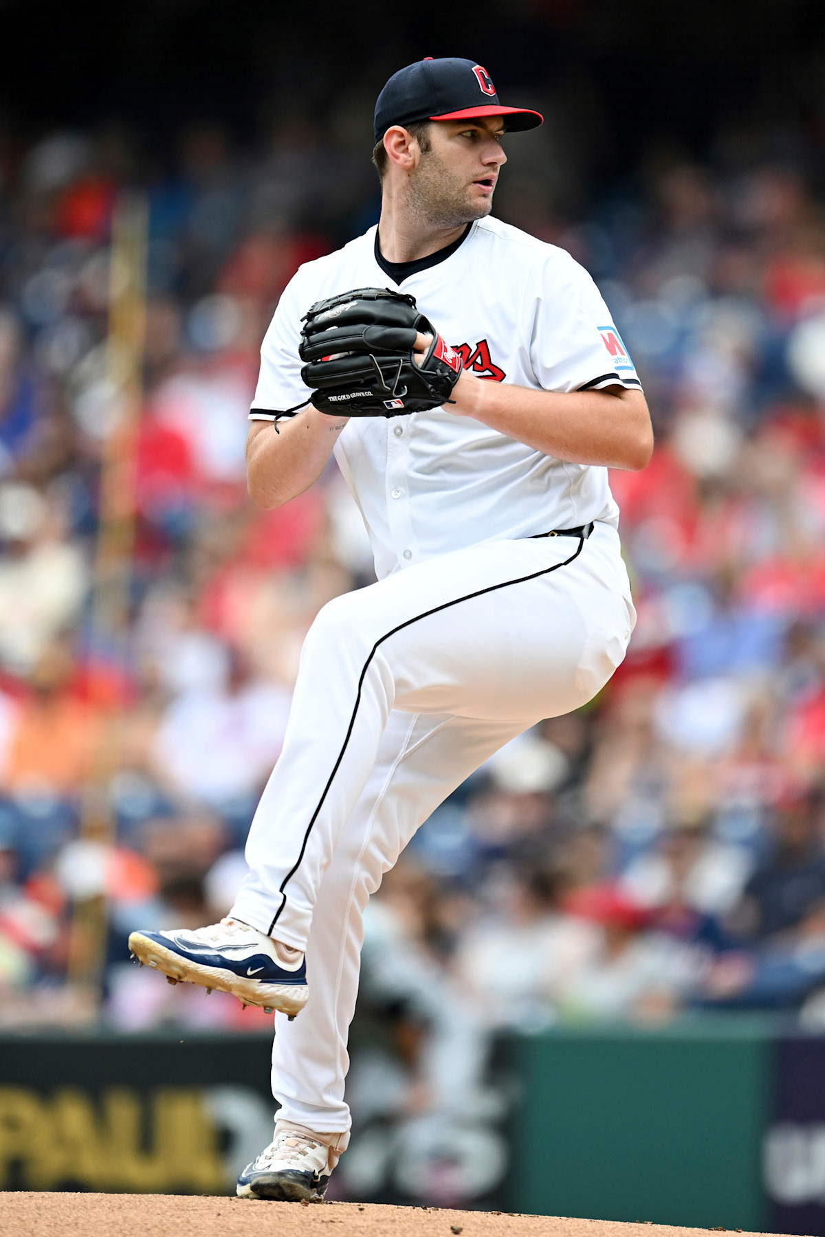 Gavin Williams delivering a pitch for Cleveland in 2026