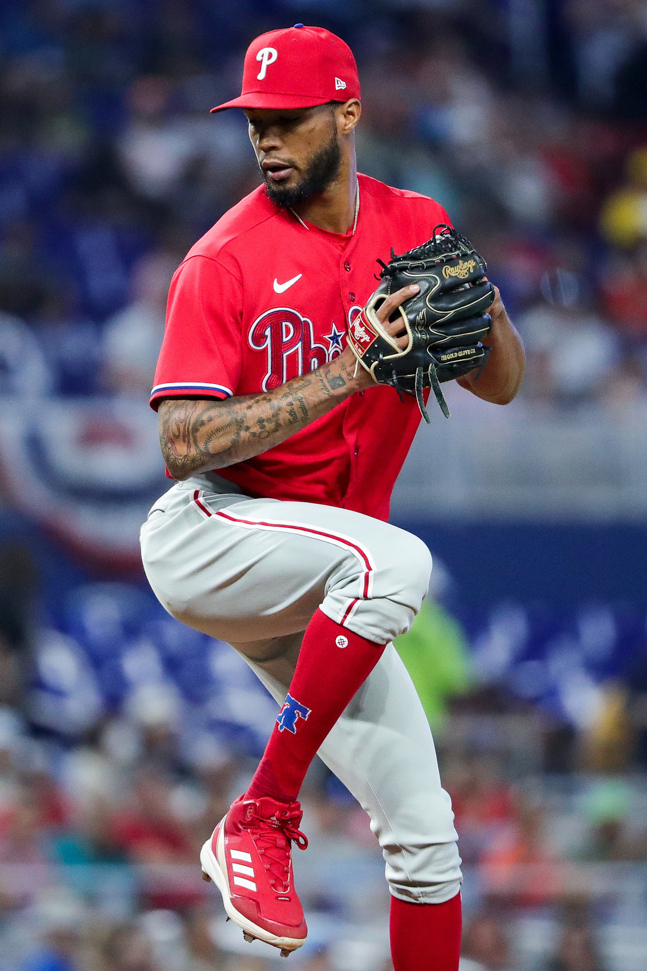 Philadelphia Phillies left-hander Cristopher Sanchez delivering a pitch before hosting the Washington Nationals