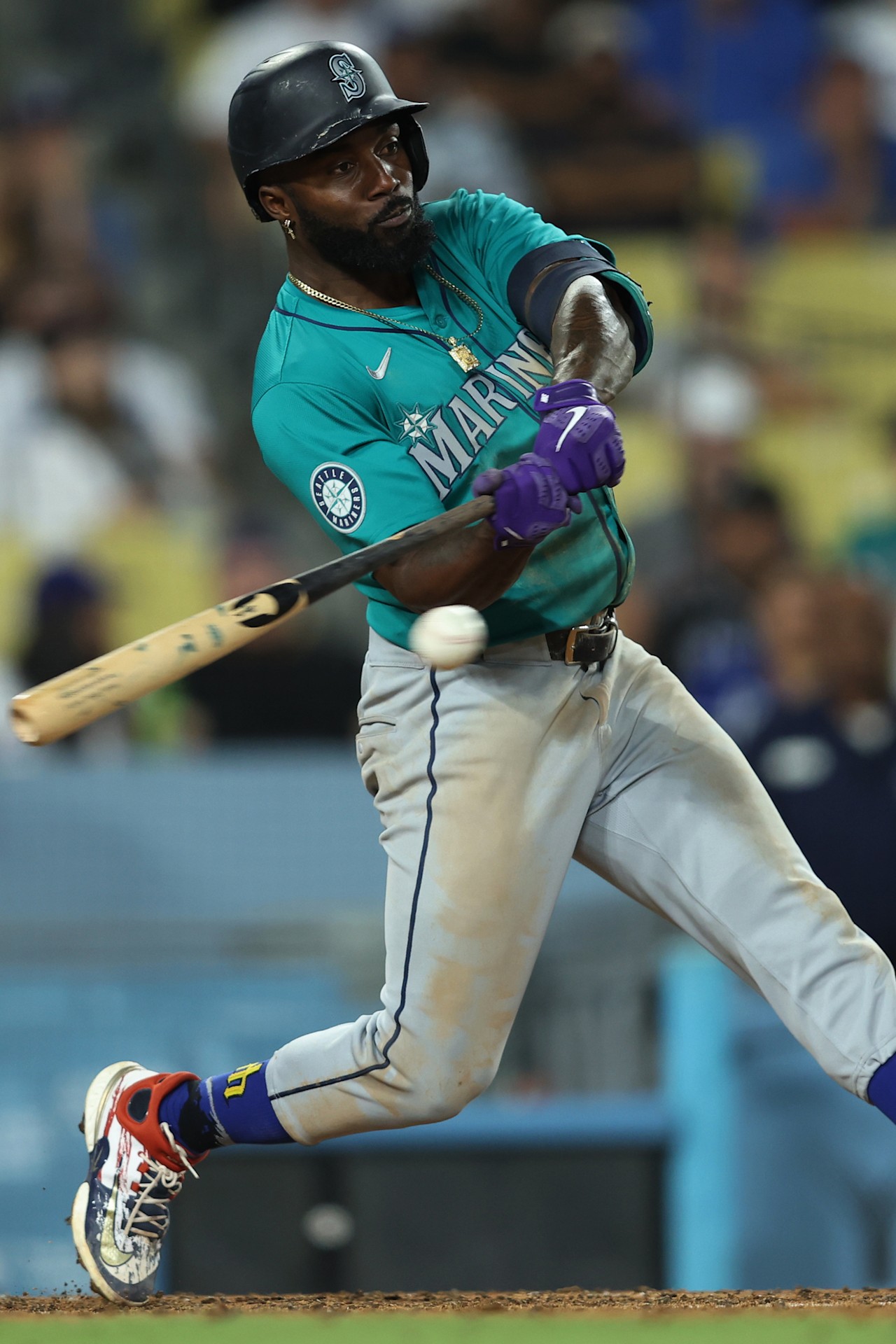 Seattle Mariners outfielder Randy Arozarena at the plate, part of the lowest-scoring offense in baseball visiting Milwaukee on August 18