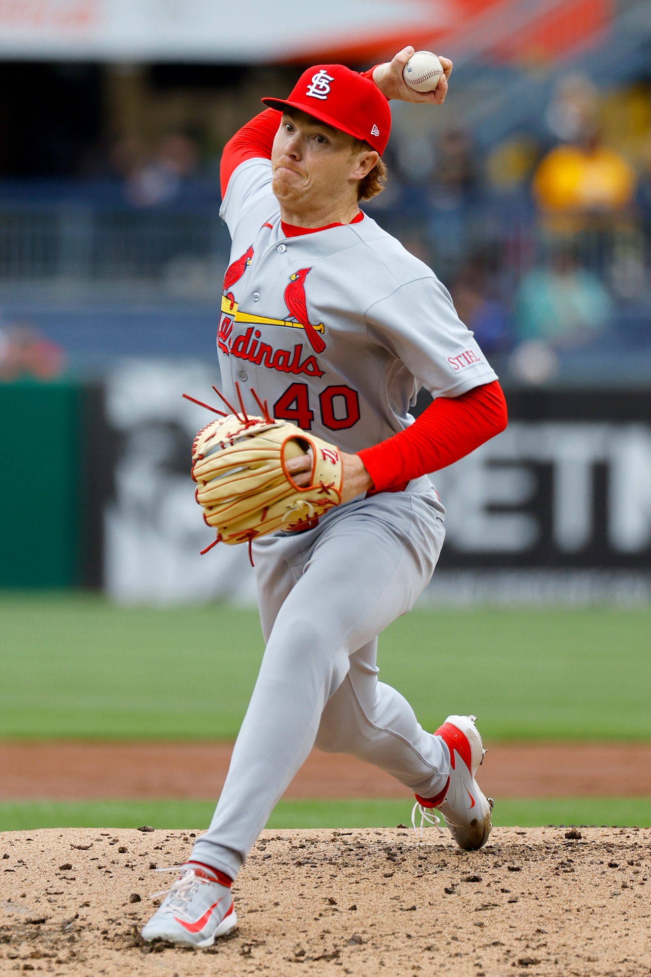 St. Louis Cardinals right-hander Hunter Dobbins delivering a pitch, starting against Philadelphia at Busch Stadium