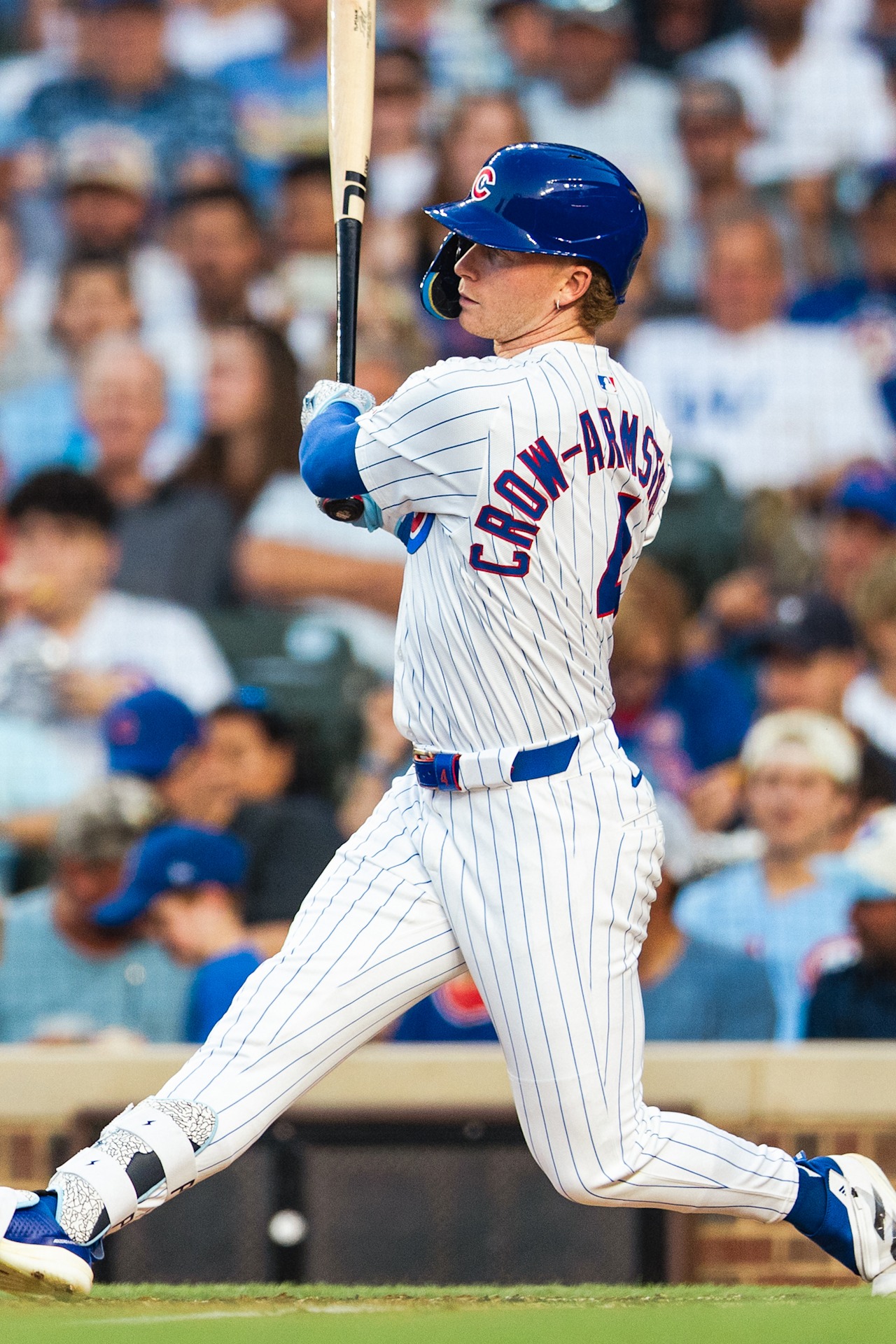 Chicago Cubs center fielder Pete Crow-Armstrong at the plate at Wrigley Field before the Cubs host the Dodgers