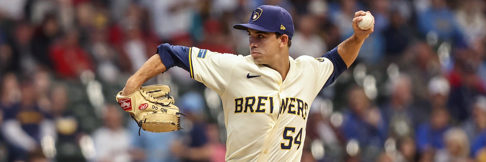 Milwaukee Brewers left-hander Robert Gasser in his delivery at American Family Field, the home starter in Thursday's marquee matchup against Seattle
