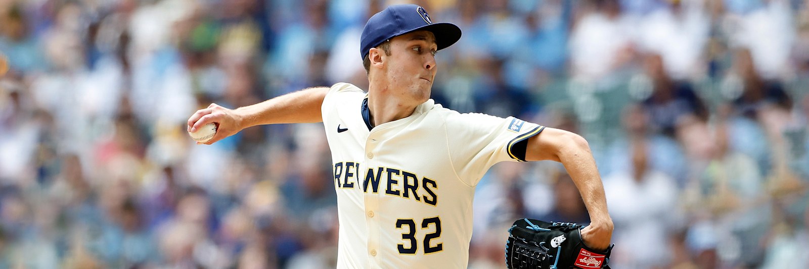 Milwaukee Brewers right-hander Jacob Misiorowski in his delivery, the road starter against the Cubs at Wrigley Field on Wednesday night