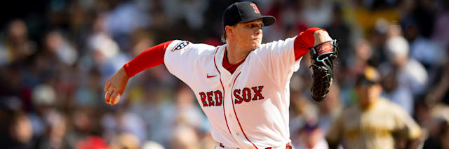 Sonny Gray pitching for the Boston Red Sox at Fenway Park