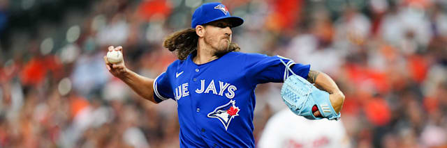Kevin Gausman of the Toronto Blue Jays pitching during a 2026 MLB game