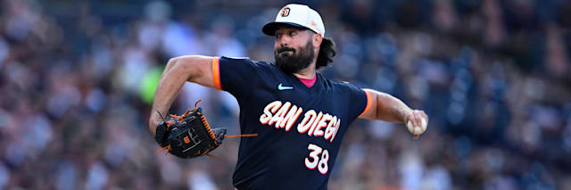 Robbie Ray, San Diego Padres left-handed starting pitcher, mid-delivery