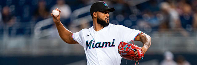 Sandy Alcantara, Miami Marlins right-handed starting pitcher, in his delivery