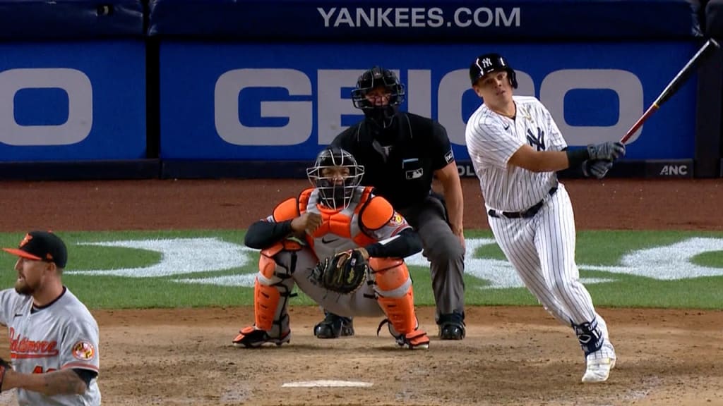 Los Angeles Angels' Gio Urshela (10) hits an RBI single during the eighth  inning of a baseball game against the New York Yankees Wednesday, April 19,  2023, in New York. (AP Photo/Frank