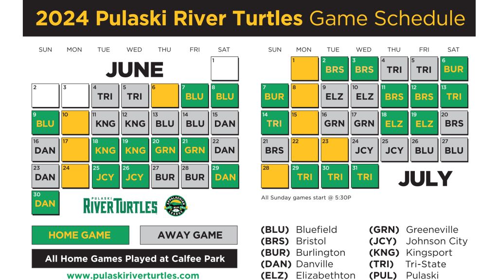 Pulaski River Turtles release 2024 schedule Pulaski River Turtles