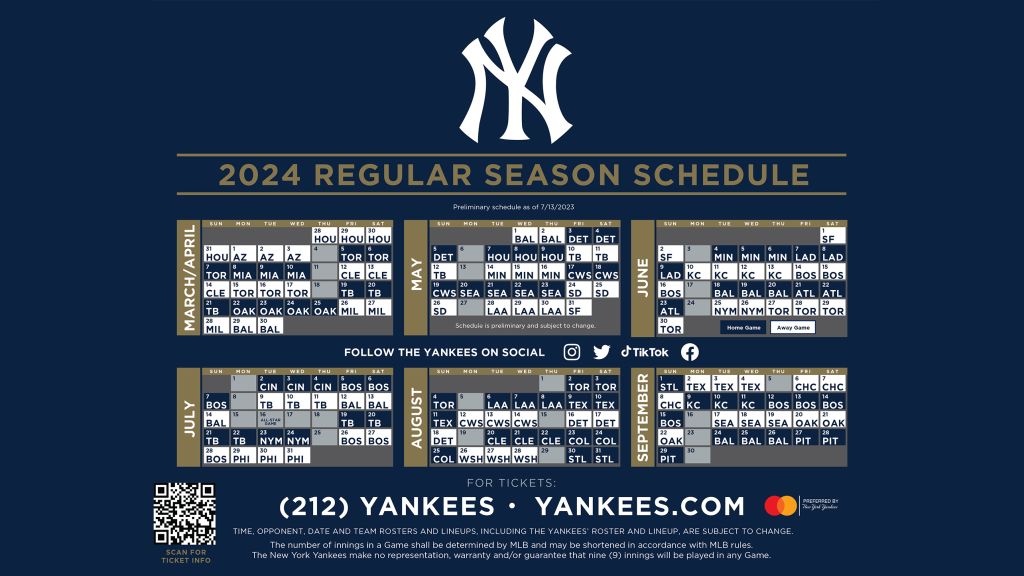 2024 New York Yankees regular season schedule released