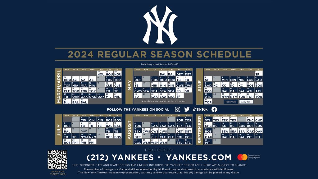 Ny Yankees Schedule 2024 Printable Doti Nannie