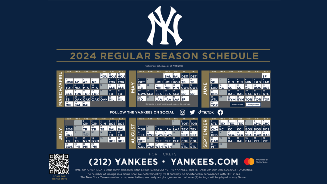 2024 New York Yankees regular season schedule released | Yankees | YES ...