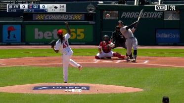 Aaron Judge legs out a triple in the first inning