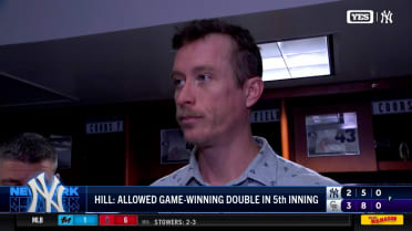 Tim Hill reacts to Yankees' loss to Colorado