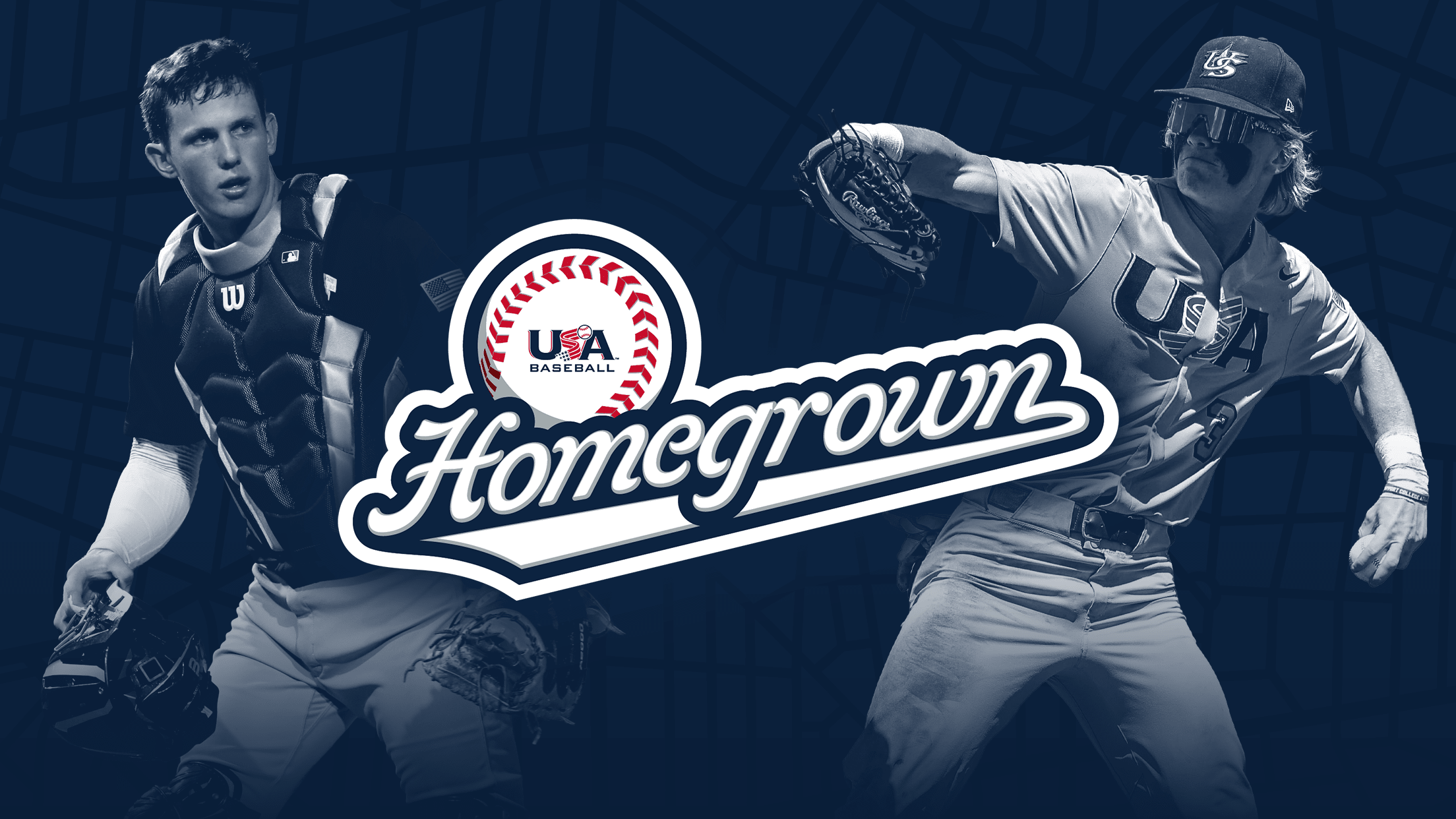 Homegrown logo with a picture of a pitcher and catcher