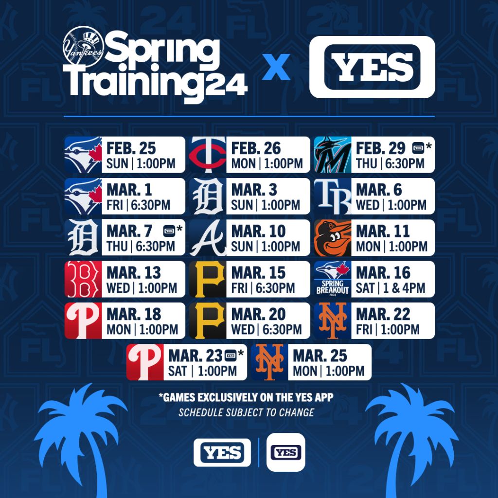 YES Yankees Spring Training Broadcast Schedule YES Network