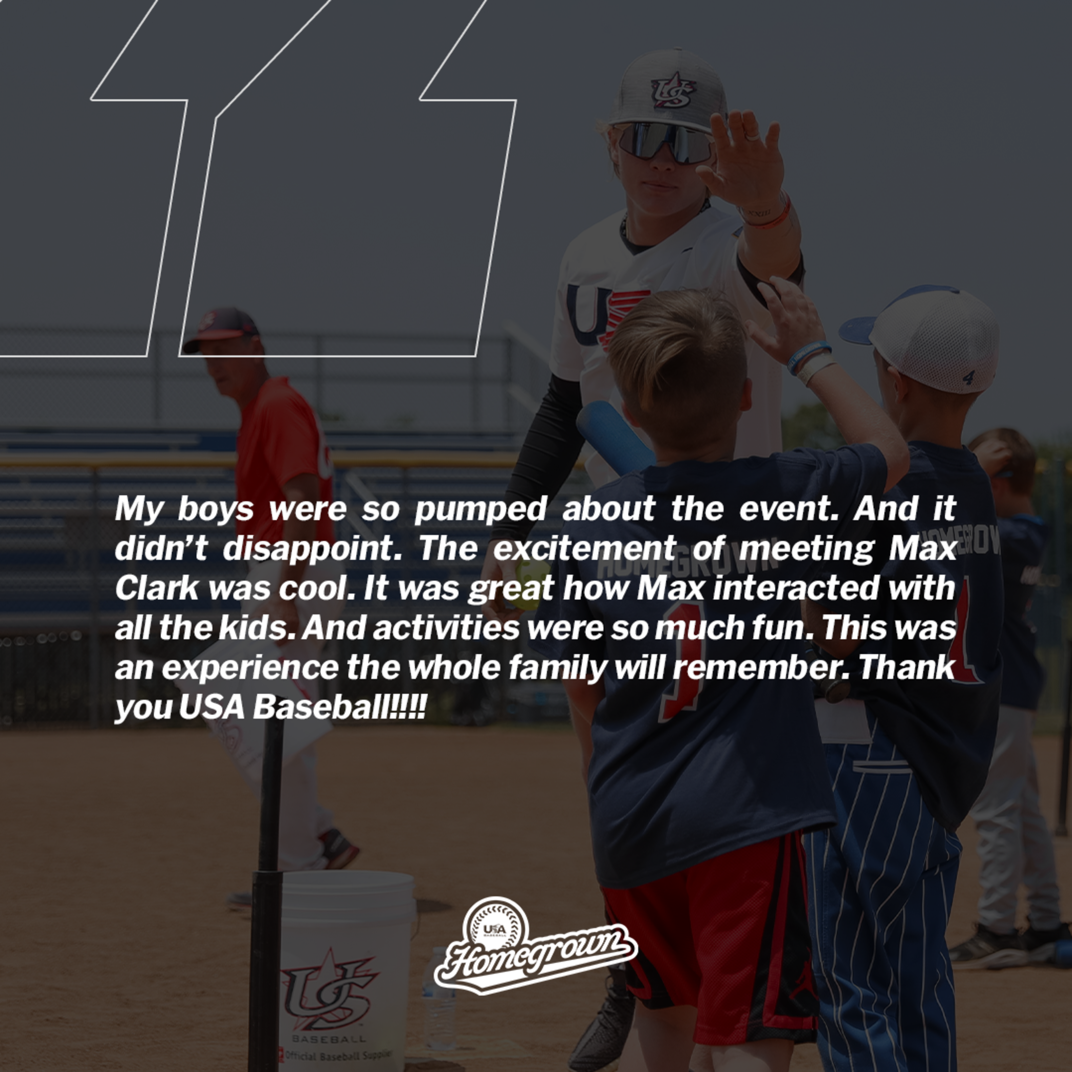 Testimonial text praising Homegrown event with Max Clark