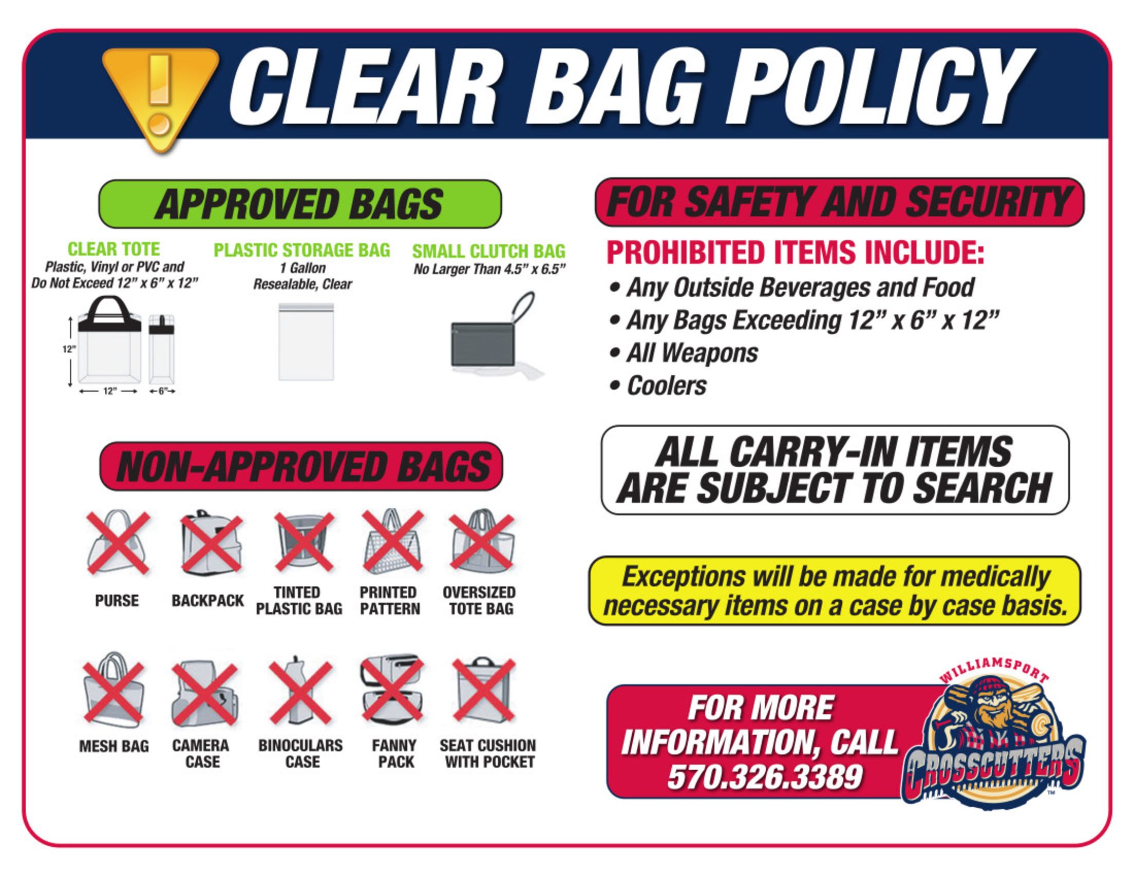 Stadium Bag Policy | Williamsport Crosscutters